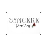 Desk Mat — "Syncere Yours Truly" White Desk Pad with Rose, Minimalist Office Mouse Pad