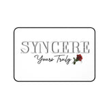 Desk Mat — "Syncere Yours Truly" White Desk Pad with Rose, Minimalist Office Mouse Pad