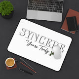 Desk Mat — "Syncere Yours Truly" White Desk Pad with Rose, Minimalist Office Mouse Pad