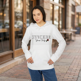 Syncere Yours Truly Hoodie — White Fleece Zip-Up with Rose Graphic