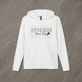 Syncere Yours Truly Hoodie — White Fleece Zip-Up with Rose Graphic