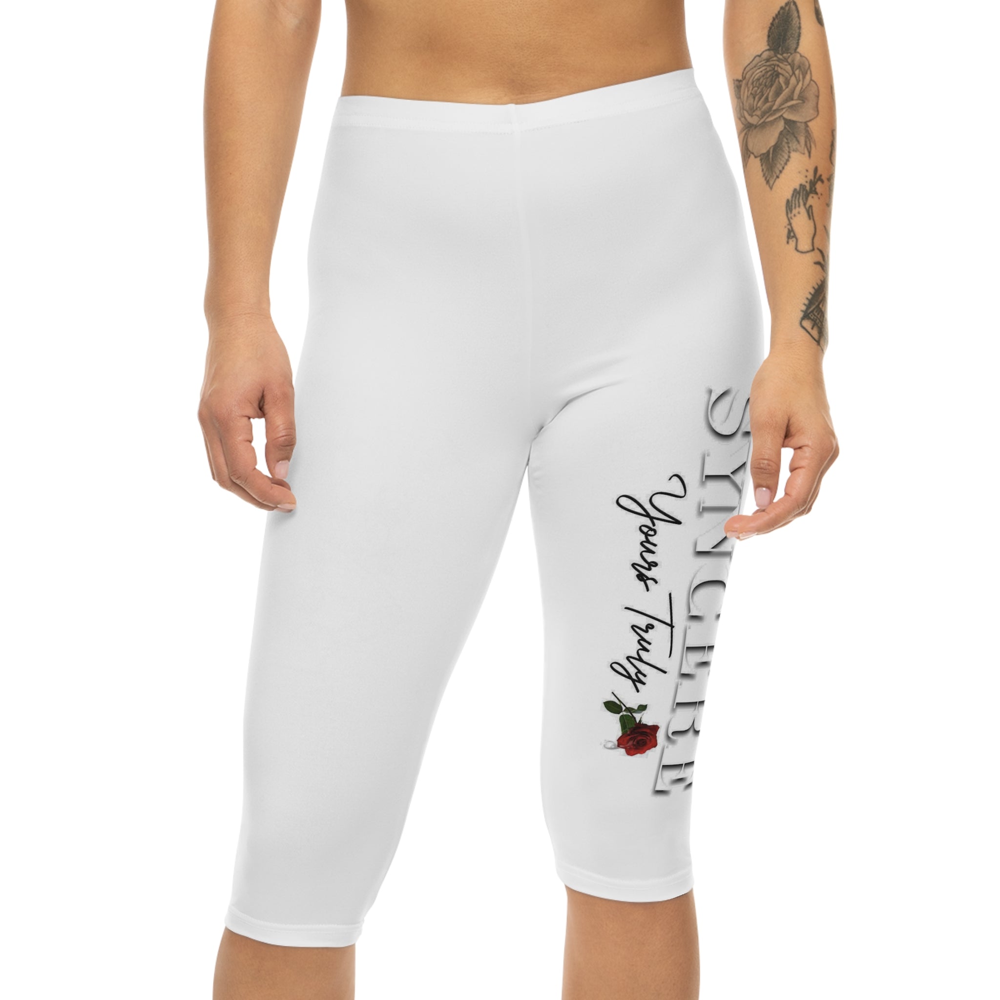Capri Leggings —Side Script with Rose