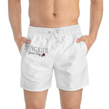 Swim Trunks — 'SINCERE' Script White Swim Shorts