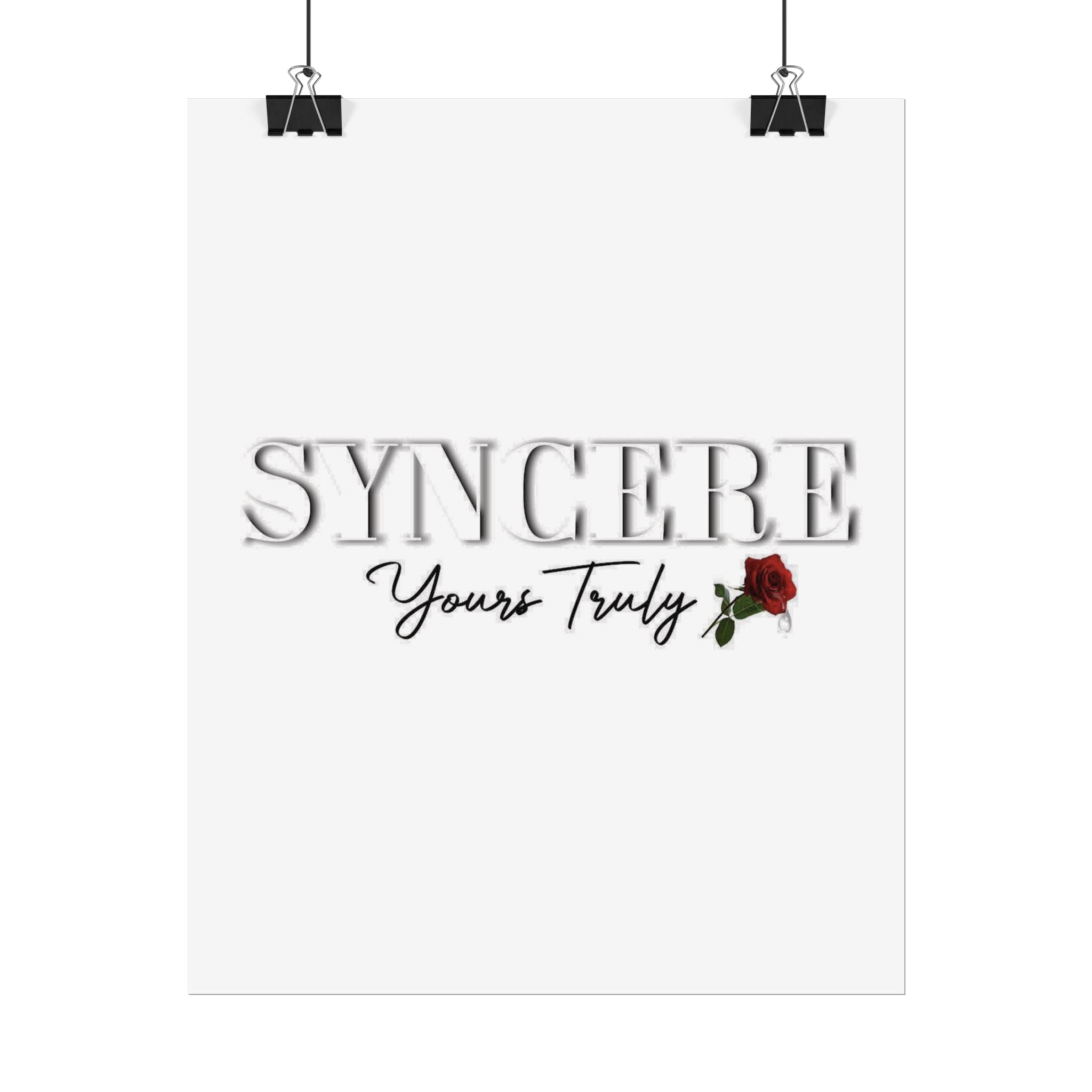 Rolled Poster — "Syncere Yours Truly" Minimal Rose Typography Print