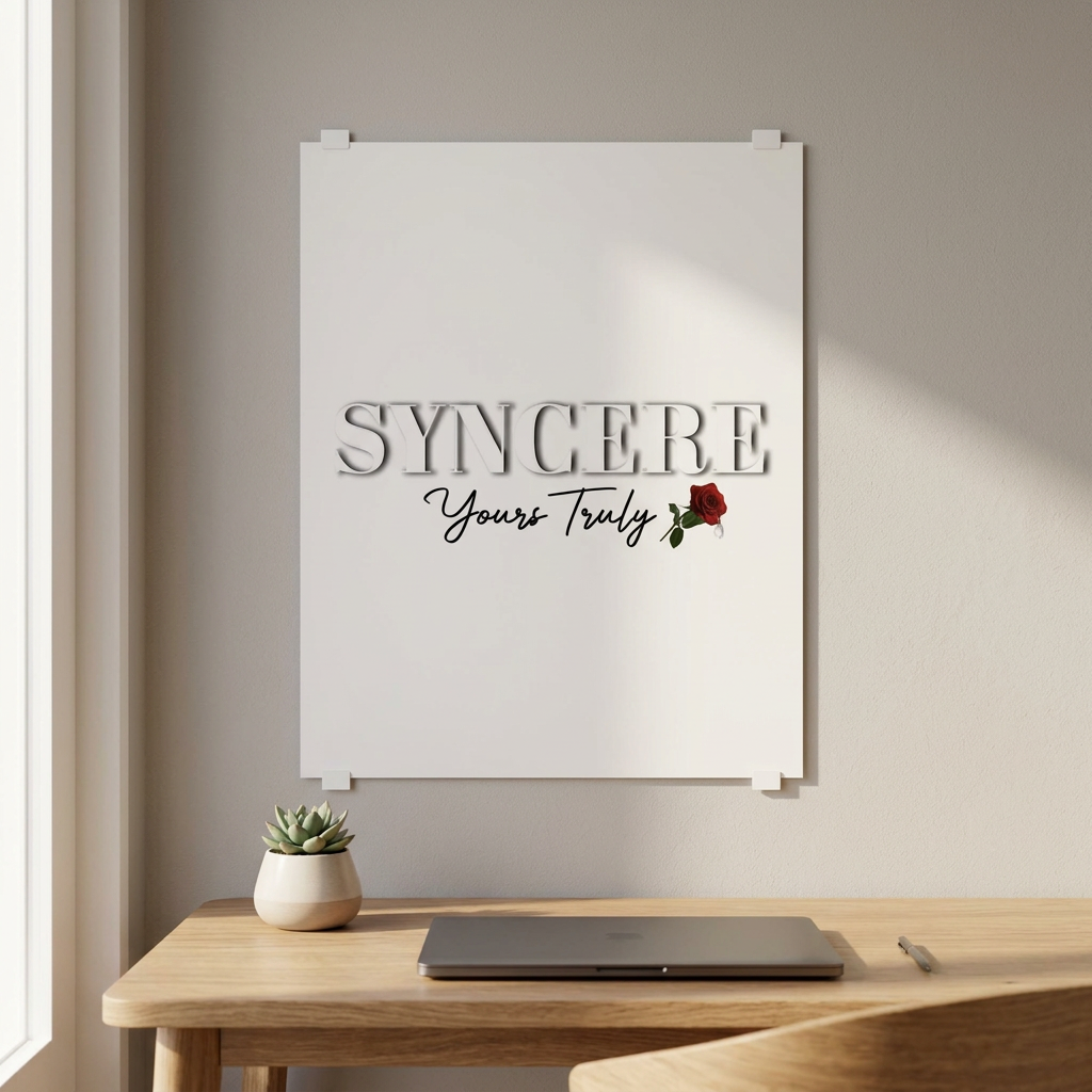 Rolled Poster — "Syncere Yours Truly" Minimal Rose Typography Print