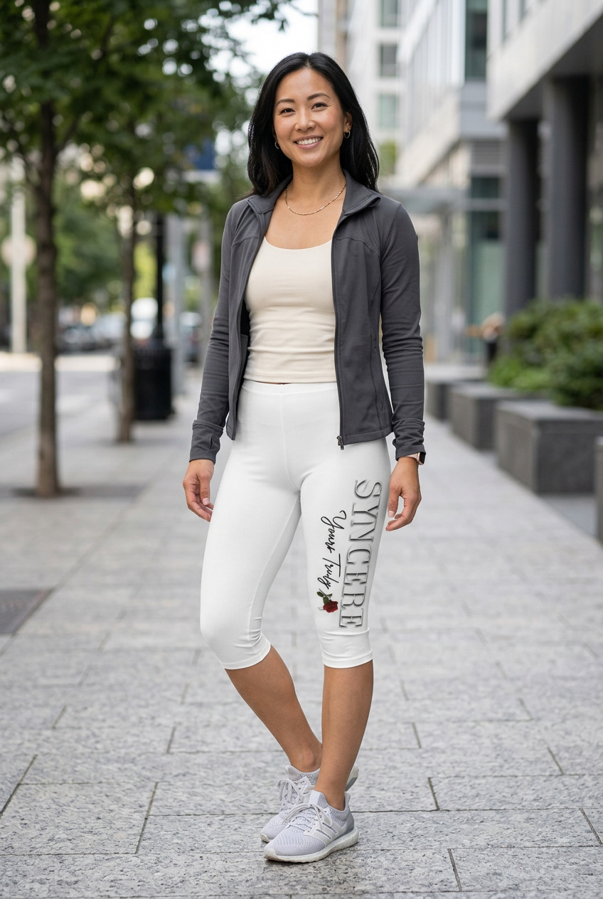 Capri Leggings —Side Script with Rose