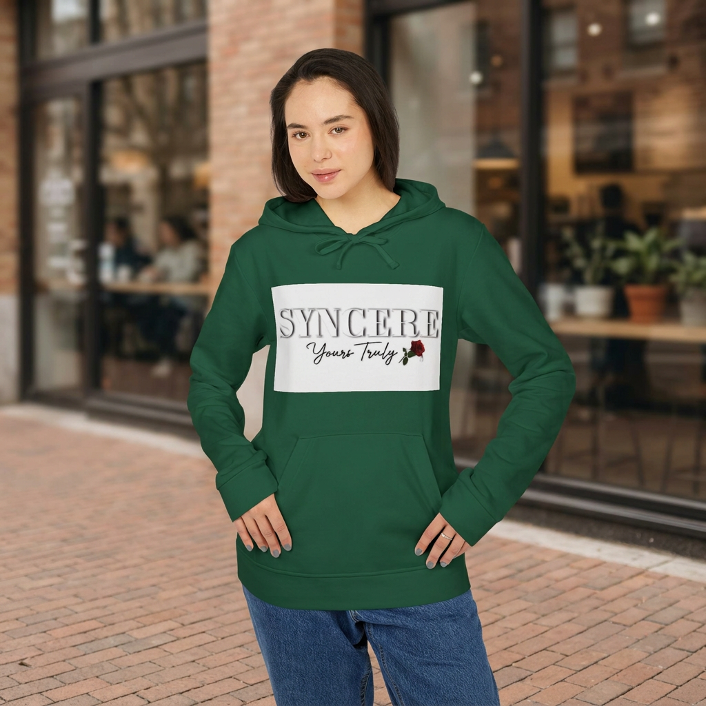 Syncere Yours Truly Hoodie — White Fleece Zip-Up with Rose Graphic