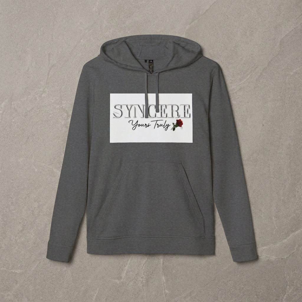 Syncere Yours Truly Hoodie — White Fleece Zip-Up with Rose Graphic