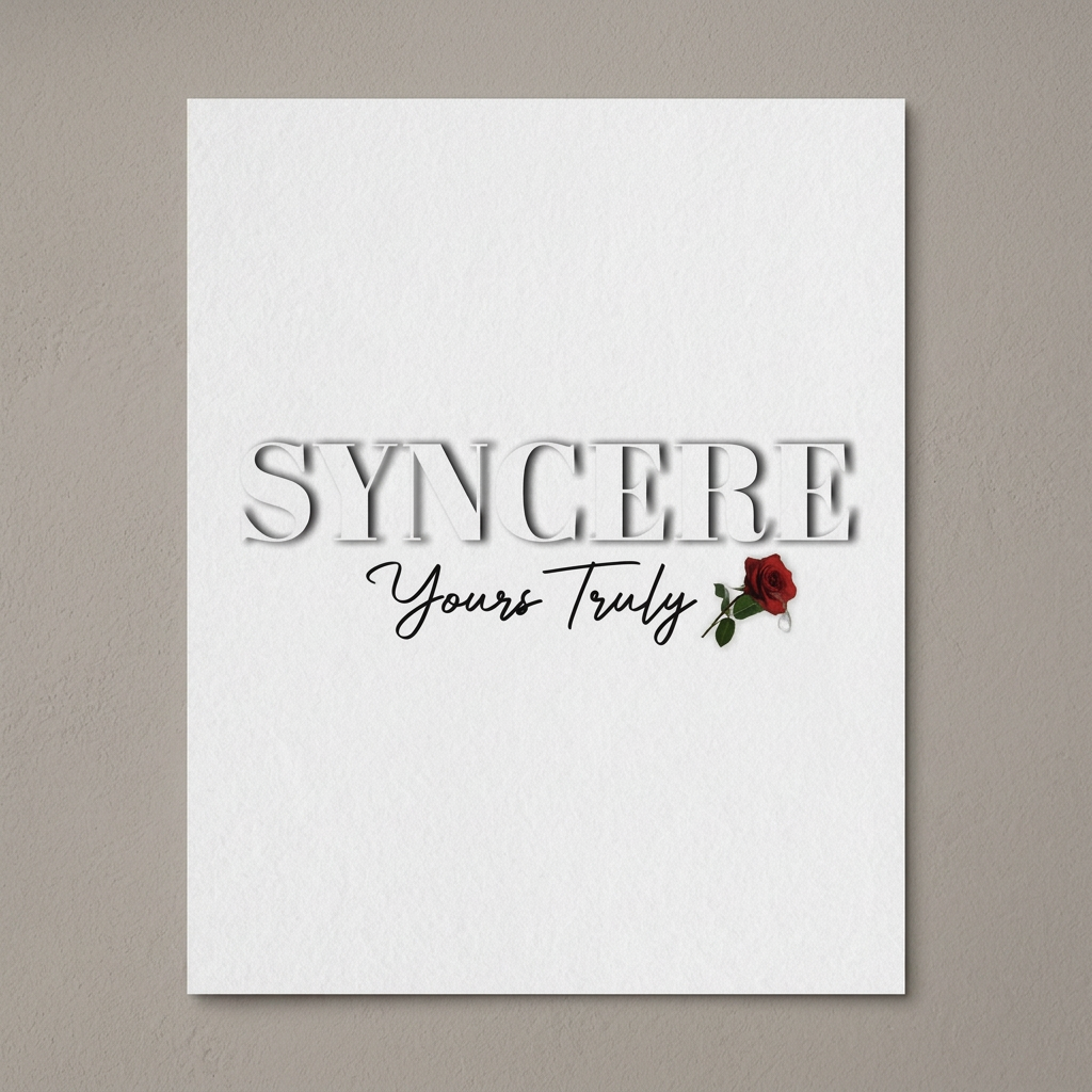 Rolled Poster — "Syncere Yours Truly" Minimal Rose Typography Print