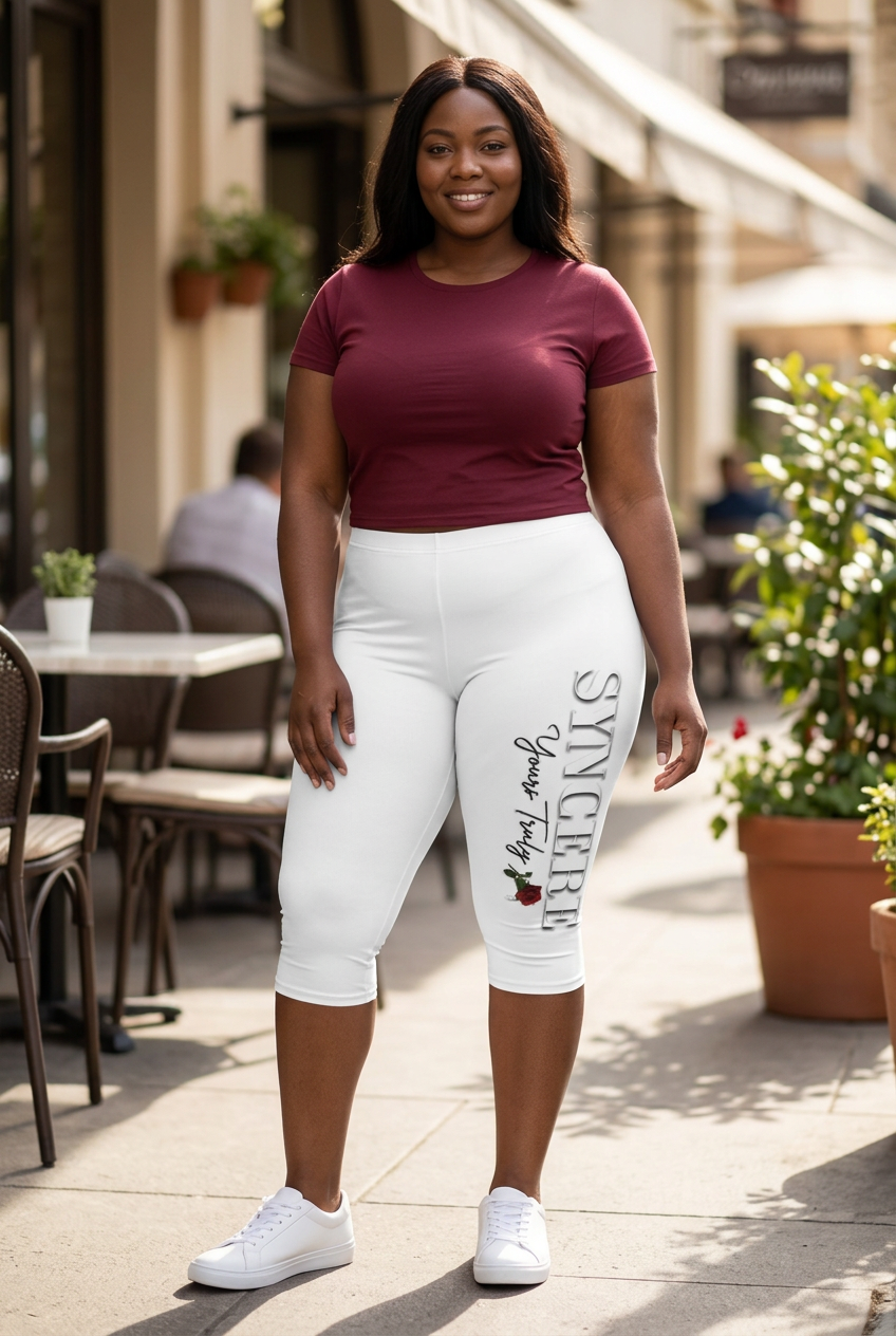 Capri Leggings —Side Script with Rose