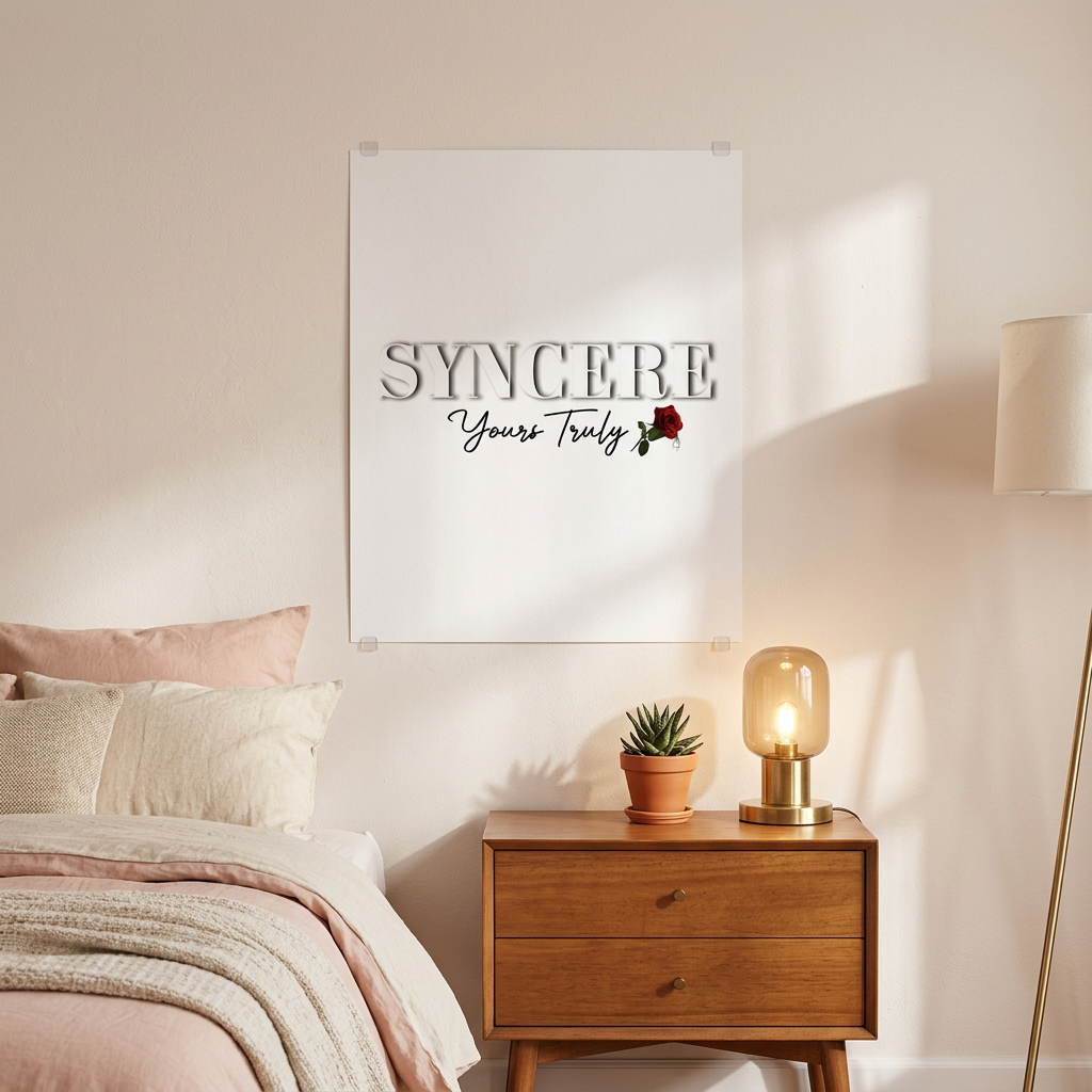 Rolled Poster — "Syncere Yours Truly" Minimal Rose Typography Print