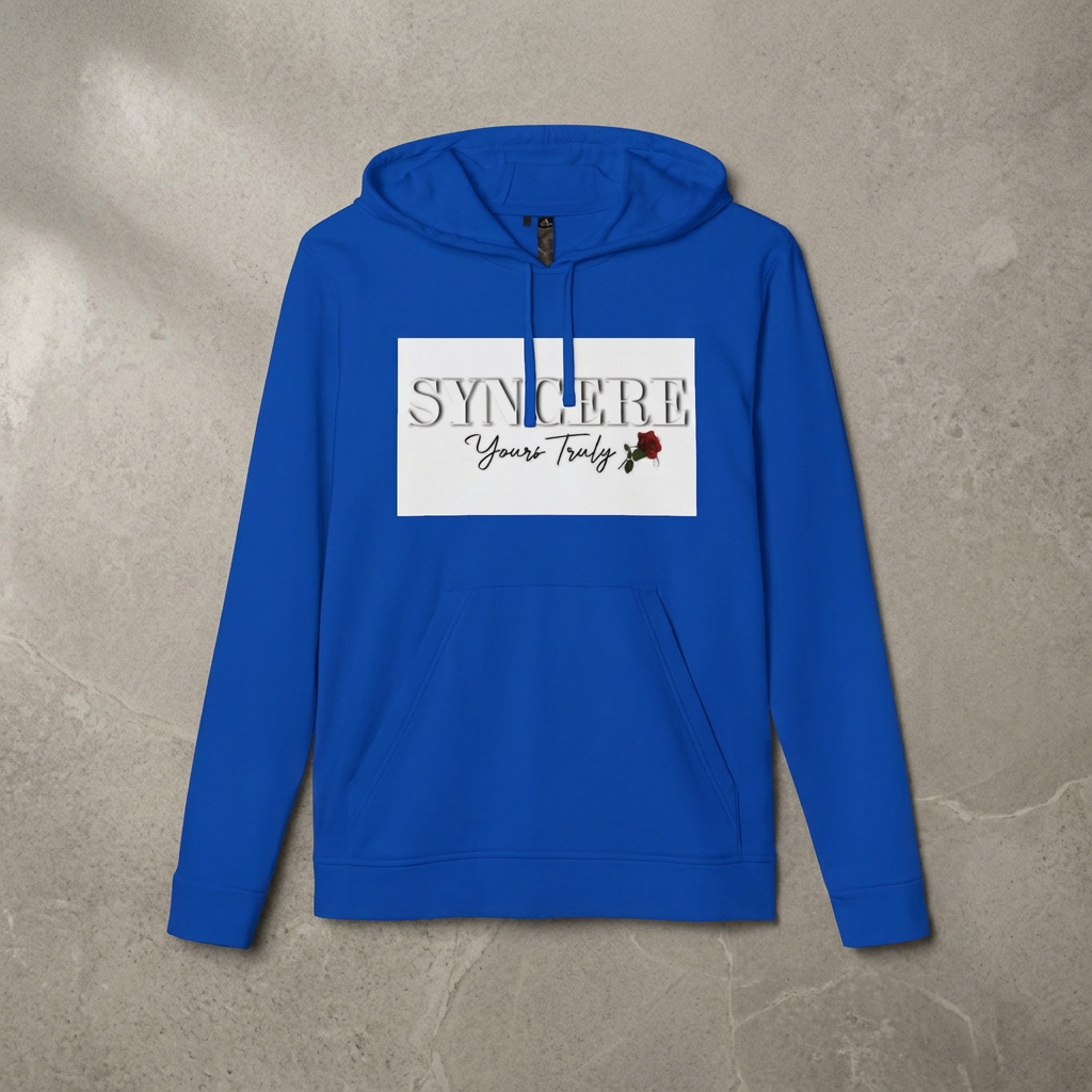 Syncere Yours Truly Hoodie — White Fleece Zip-Up with Rose Graphic